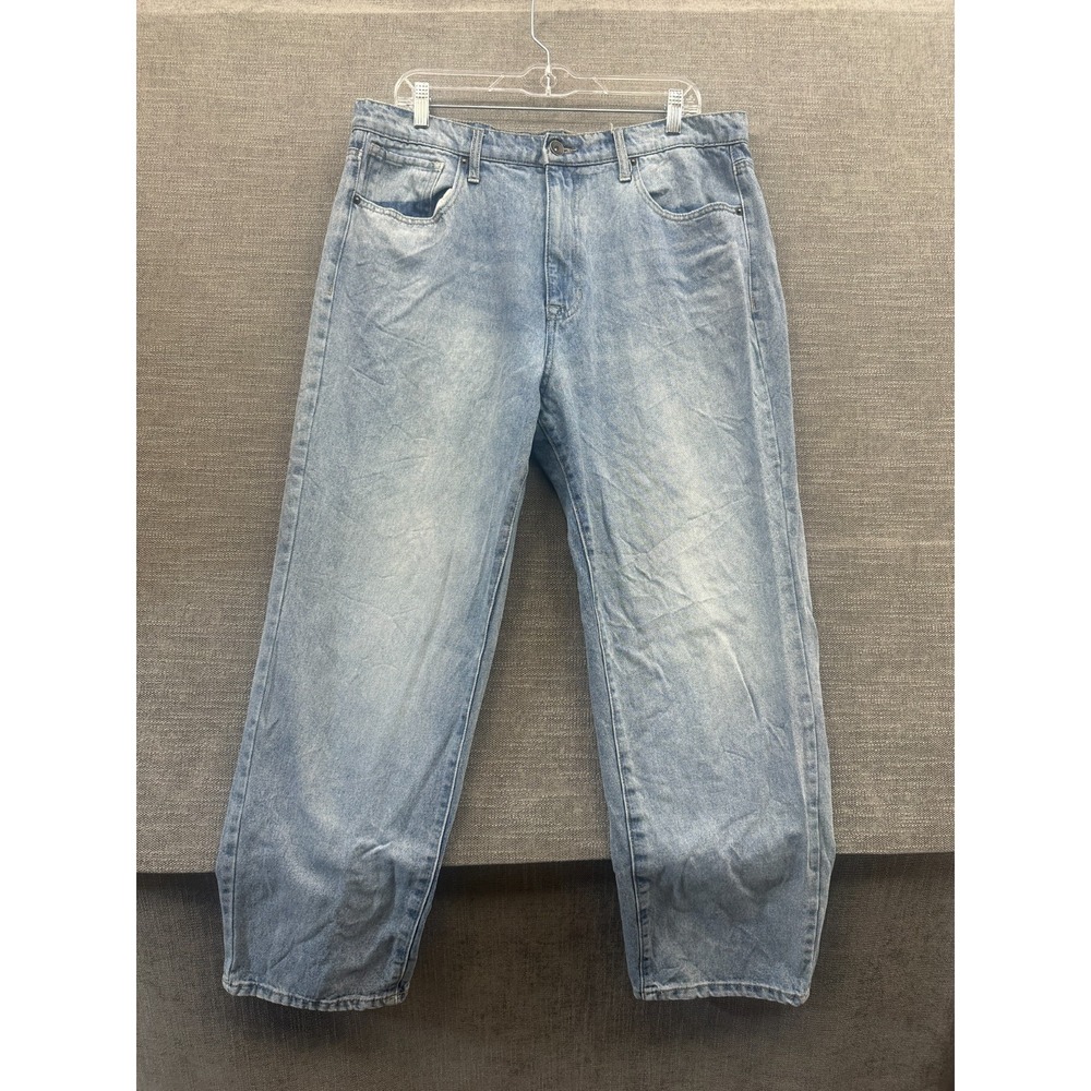 Lazer Straight Jeans Men 36x30 Blue Denim Stretch Loose Fit High Rise Light Wash